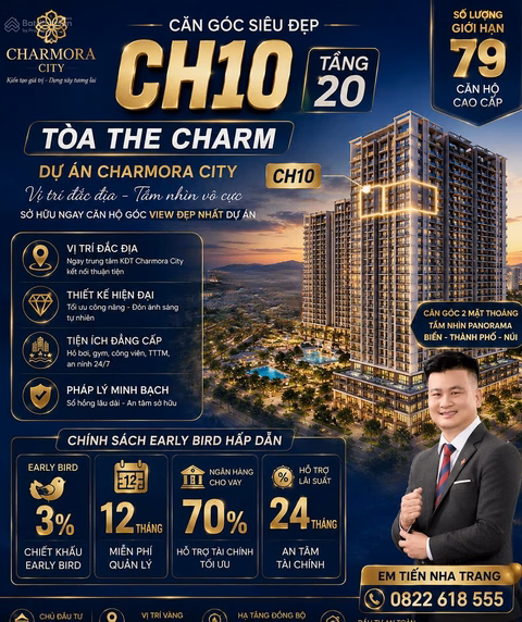 3 bedroom corner apartment CH10 - 105m2 river view, Fireworks VIEW view Charmora City Nha Trang villa only 8,734 billion