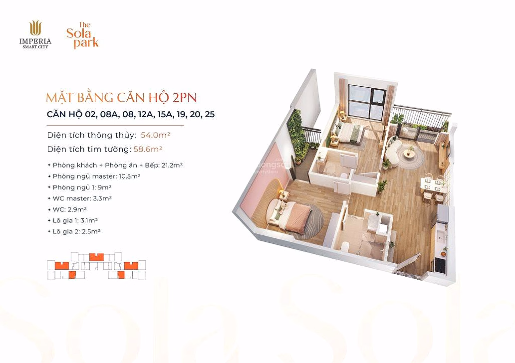 Selling apartment G2.3002 2 bedrooms, 55m2 at Imperia Sola Park, price negotiable