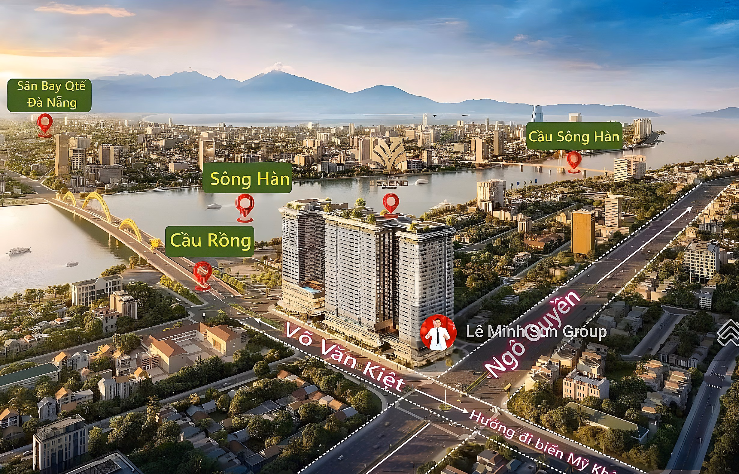 5-star luxury apartment right at Dragon Bridge - balcony with beautiful fireworks view and sea view