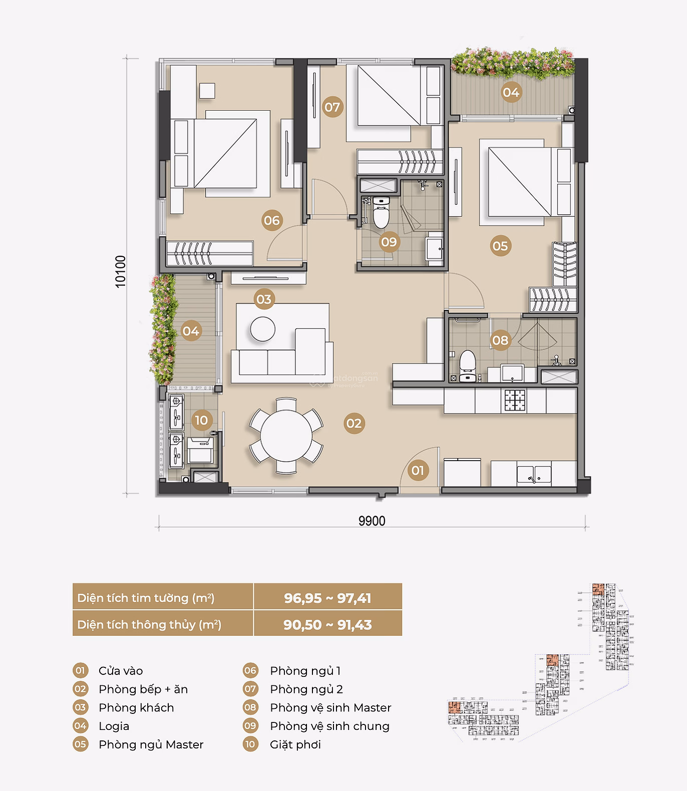 3-bedroom apartment 97m2 Trellia Cove Mizuki - Original price from investor, payment 0.5%/Month, discount 15.5%