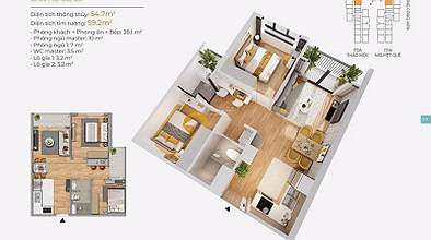 Selling 2 bedroom + 1 apartment at The Sola Park building 64m - 4.7 billion at Vinhomes Smart City urban area