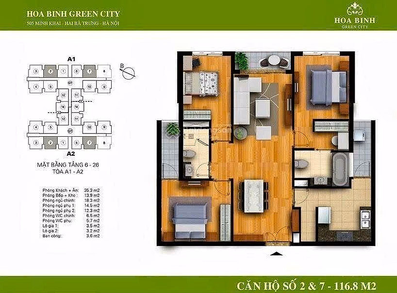 OWNER NEEDS TO SIGN IMMEDIATELY 119M2 APARTMENT - GREEN APARTMENT BUILDING MINH KHAI COMPANY - RED RIVER VIEW