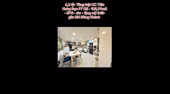 6.2 billion - 105.99m2 - Ground floor Tran Hung Dao Apartment P7 Q5 3 bedrooms SHR near Dong Khanh Restaurant supporting NH