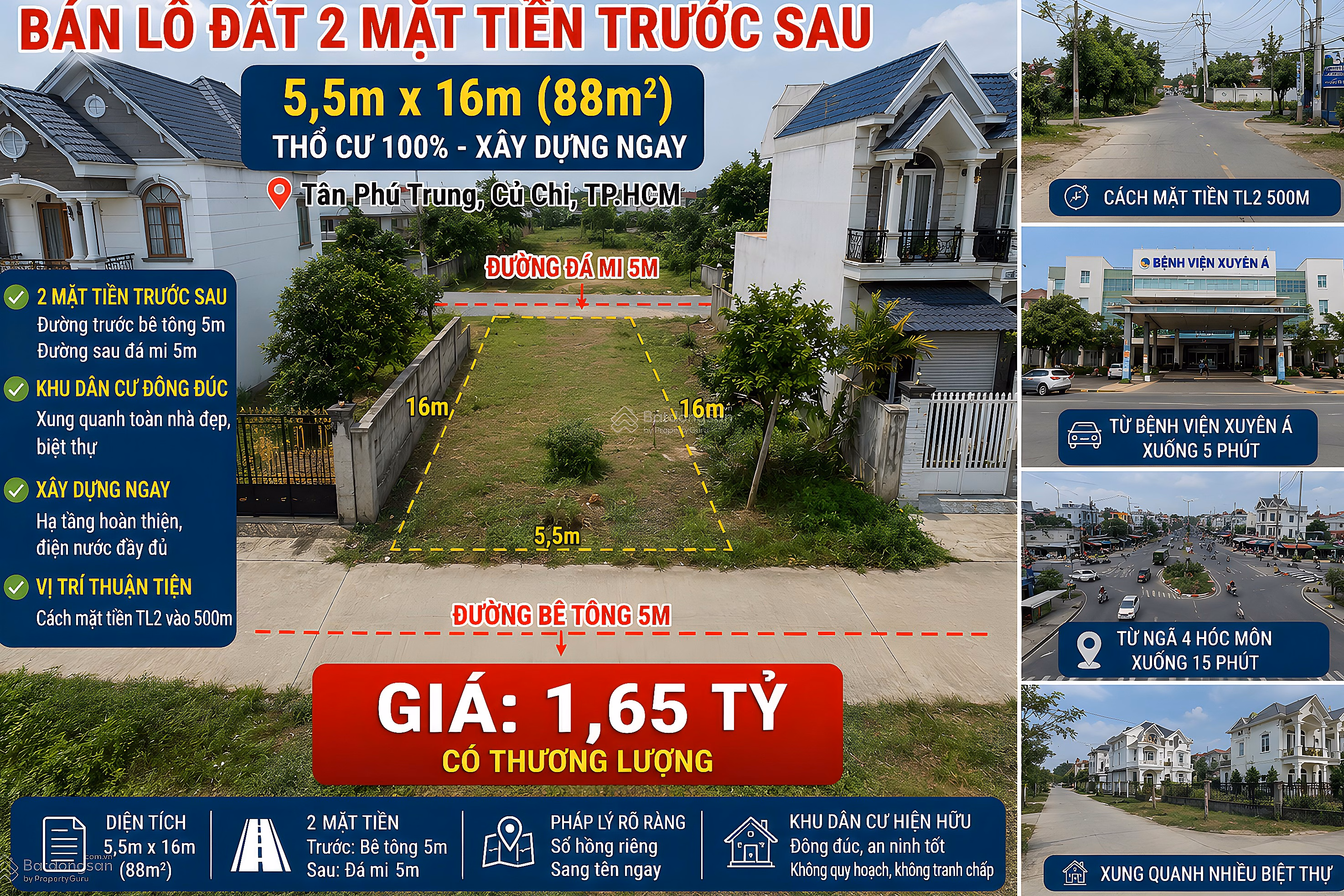 Need to quickly move to plot of land 2 MT on Cay Da street, area 5.5x16m, 1.65 billion, 5 minutes from BVXA, TPT commune