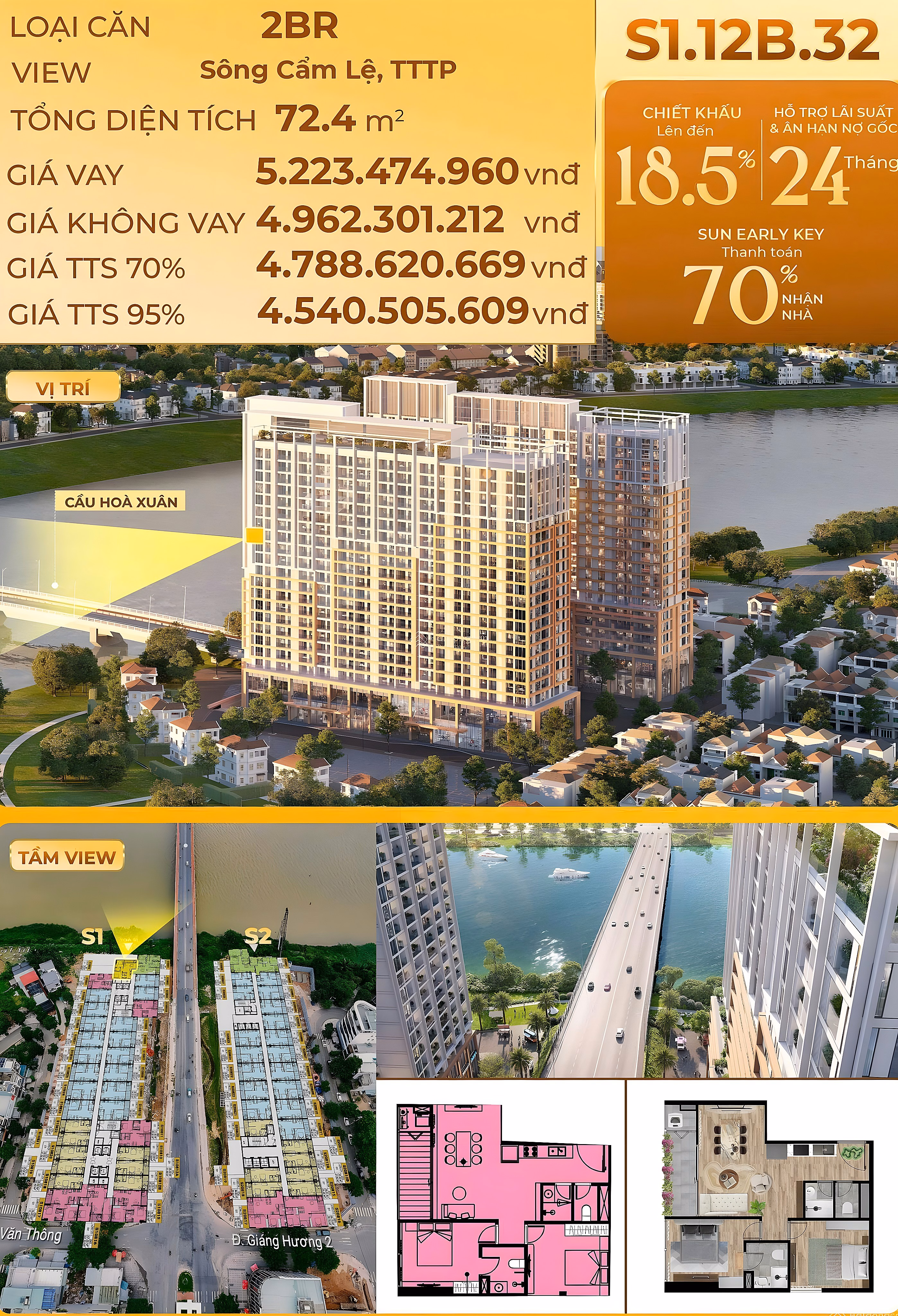 2-bedroom corner apartment with river view "final" original price of investor Sun Group