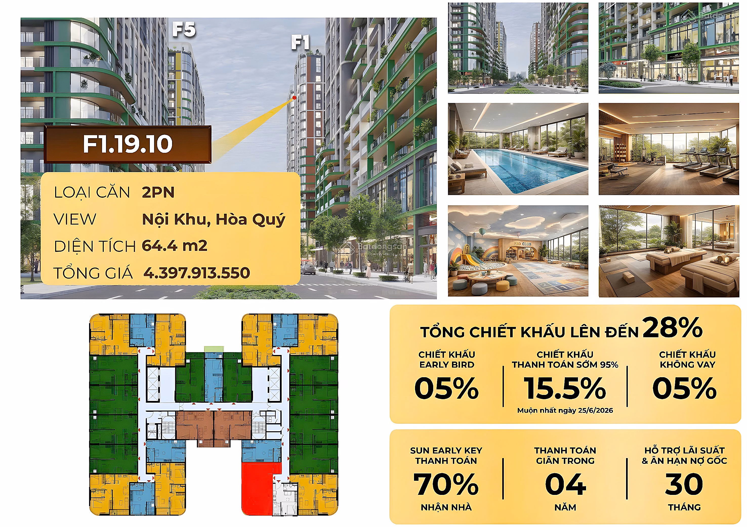 Pay 70% - only from 3.x billion to immediately own a 2-bedroom Fours Tower apartment, high floor