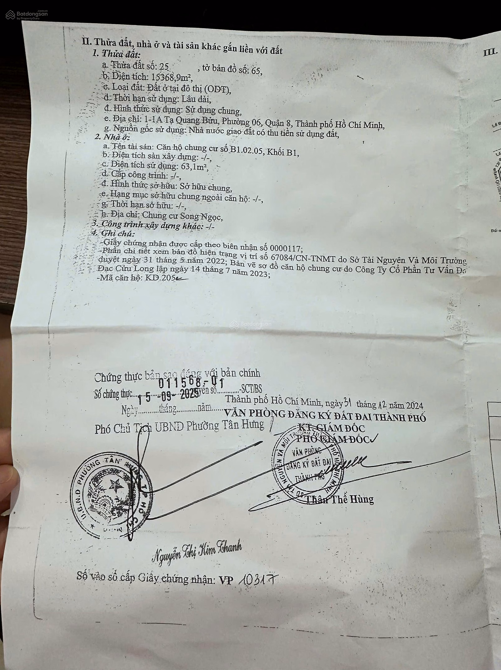 Tara Res apartment in District 8, real price 3.9 billion SHR, notarized immediately
