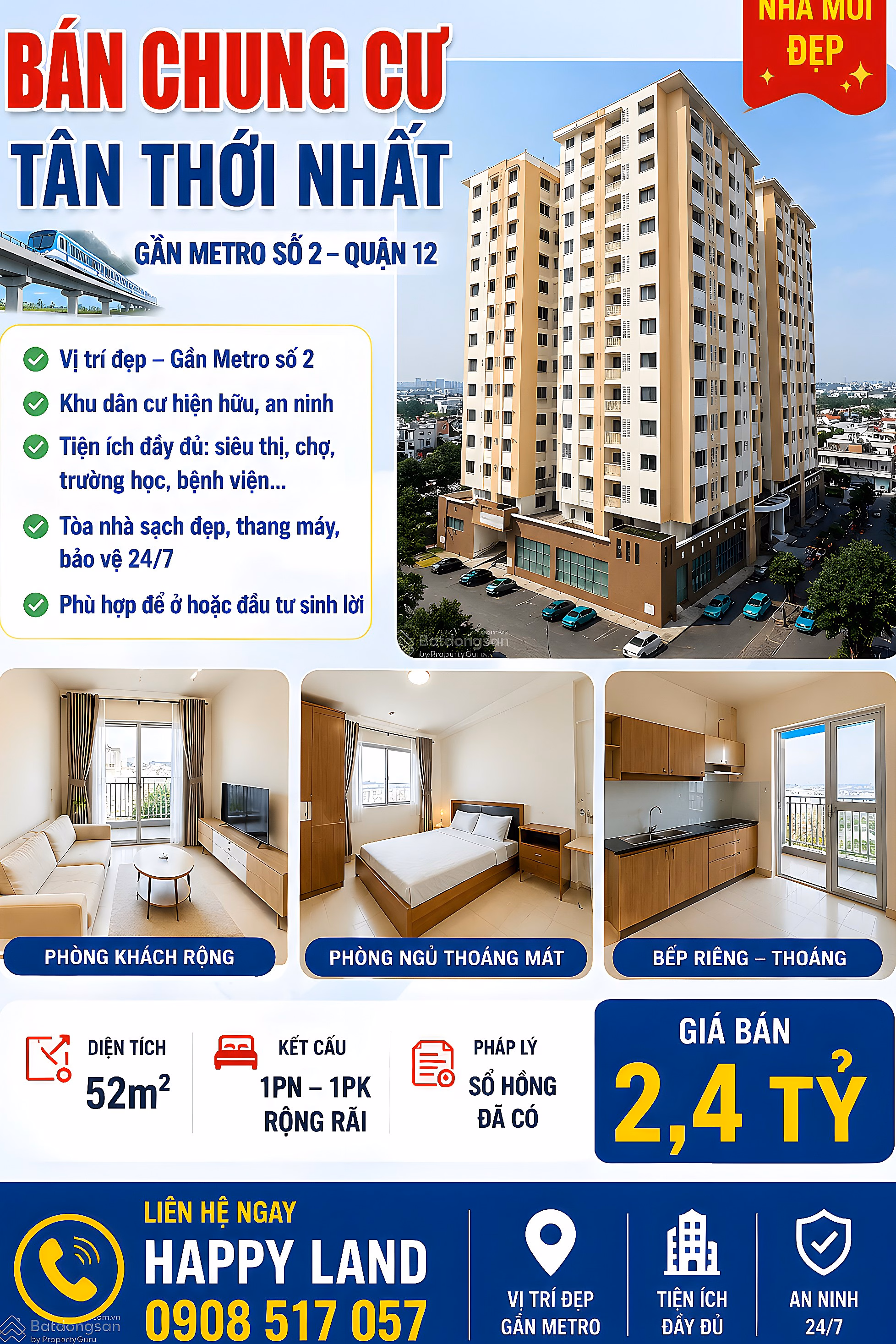 Only 2.4 billion to own Tan Thoi Nhat apartment with private red book near Metro No. 2 Q12