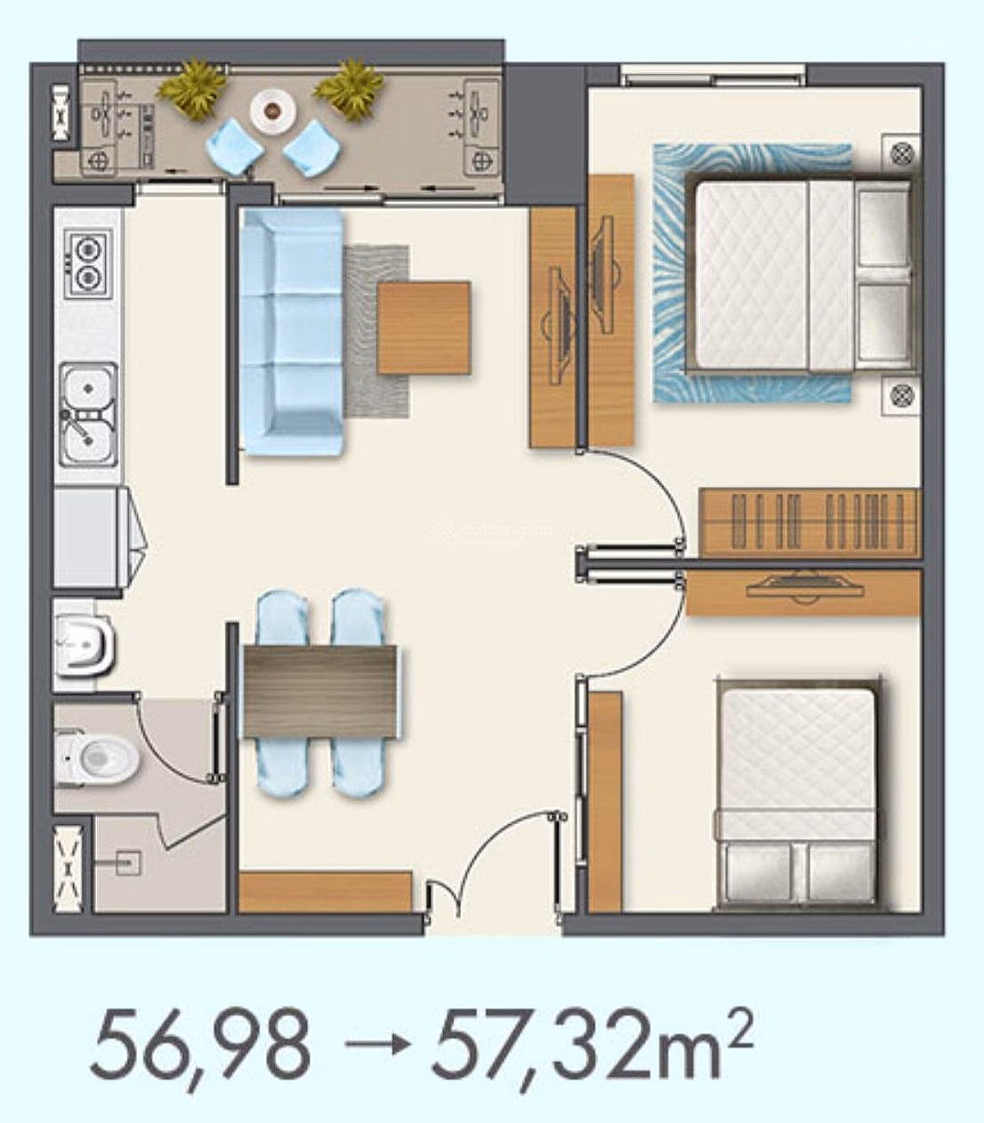 2BRs 1WC 57M2 Q7 Boulevard Nguyen Luong Bang - View Phu My Hung - 3,350 billion (Including taxes and fees)