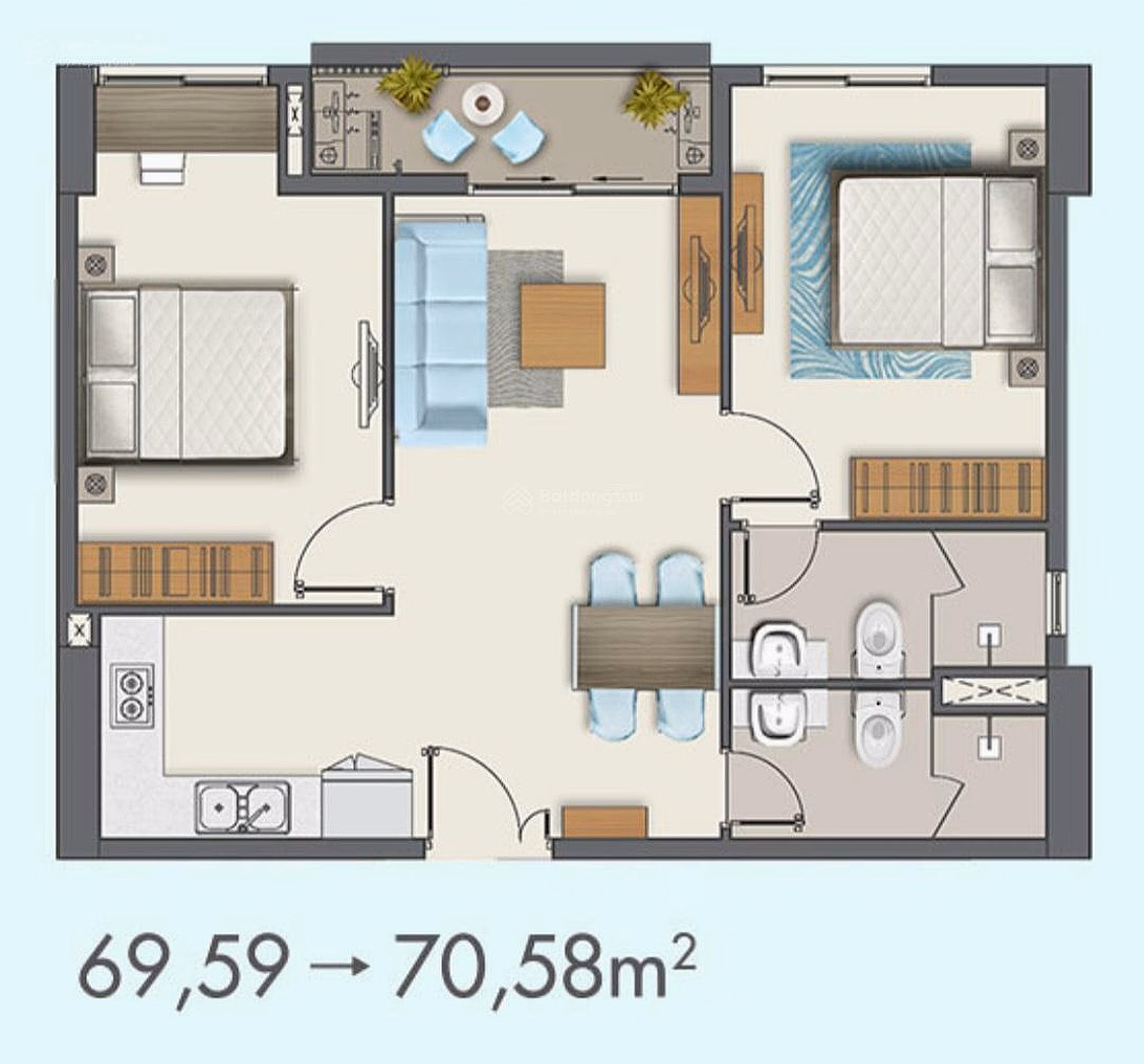 2 Bedrooms 2 Bathrooms 70M2 Q7 Boulevard Nguyen Luong Bang - Basic furniture - 3,850 billion (Including taxes and fees)