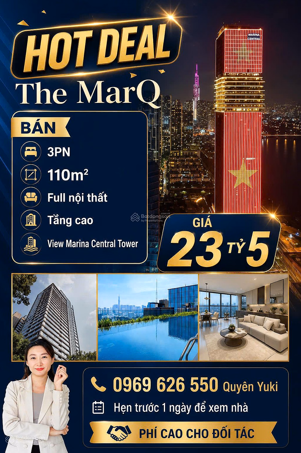 HOT DEAL FOR SALE THE MARQ APARTMENT 3 BEDROOM - 3 WC VIEW MARINA CENTRAL TOWER PRICE ONLY 23.5 BILLION