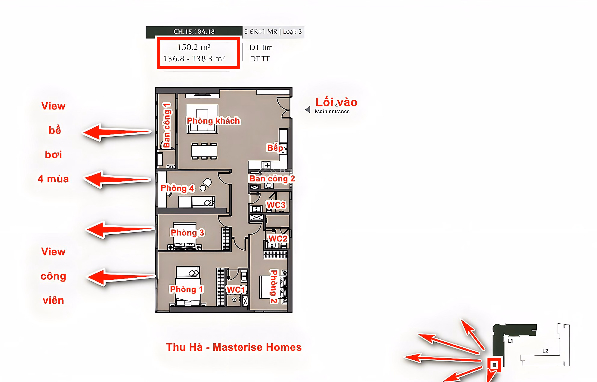 Only 120 million/m2-Miss 15A, 15, 01, 26, 08, 06, 18, 19-Best 3 Bedroom-2 Bedroom-1 Bedroom-VIP Hanoi Seasons Garden