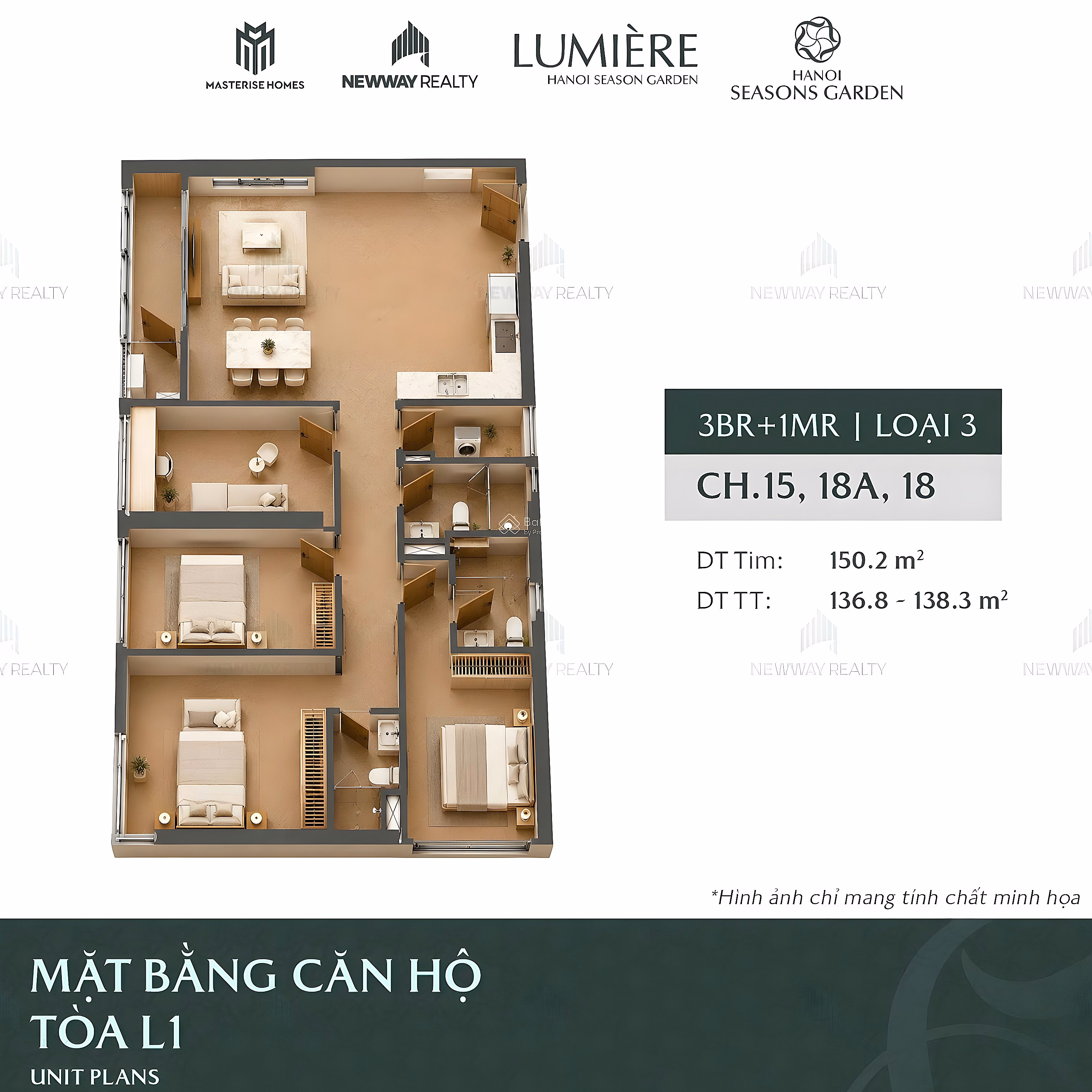 Only 120 million/m2-Miss 15A, 15, 01, 26, 08, 06, 18, 19-Best 3 Bedroom-2 Bedroom-1 Bedroom-VIP Hanoi Seasons Garden