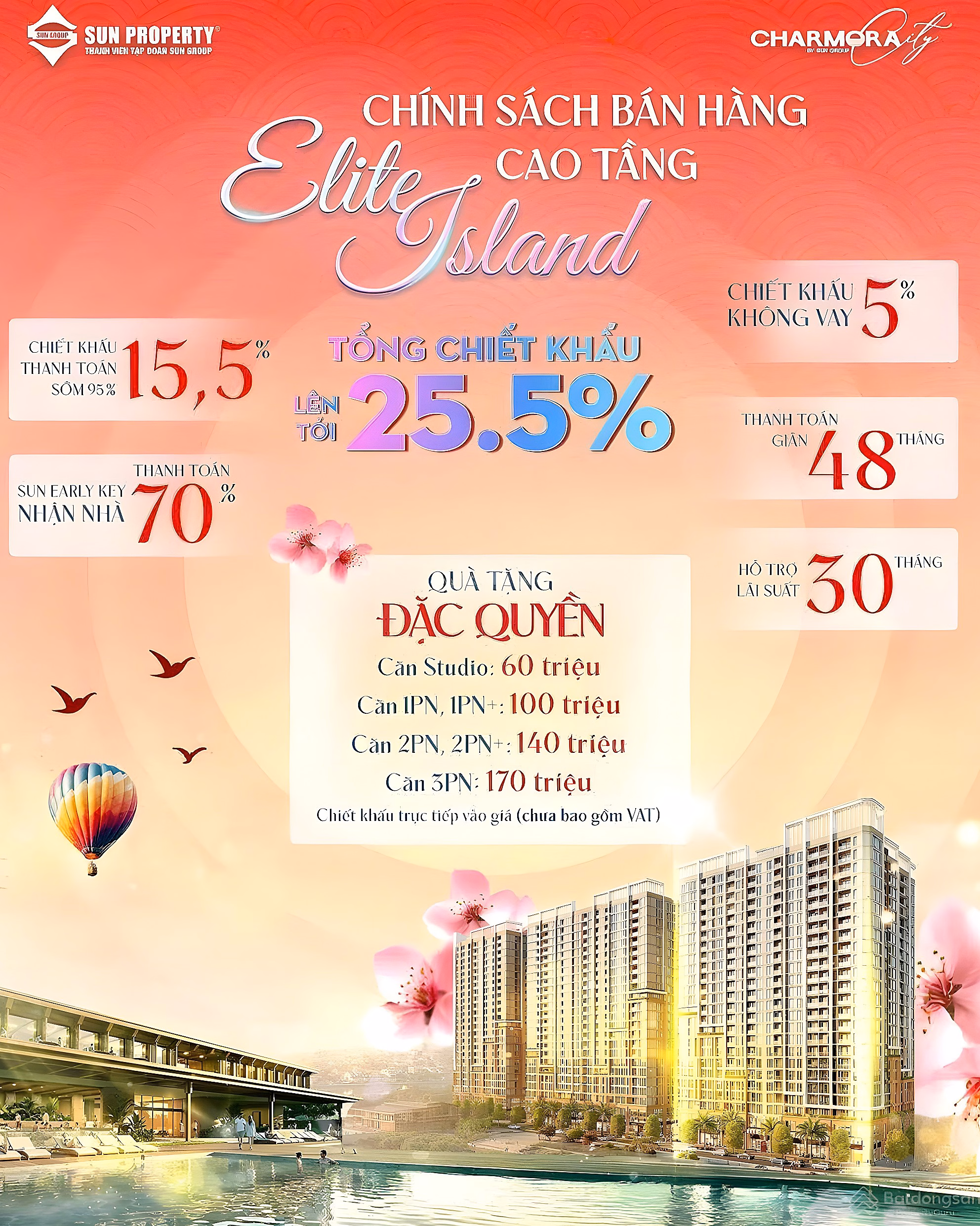 Studio apartment for sale, Onsen 2 building, Charmora City - internal view - total price: 2 billion 010