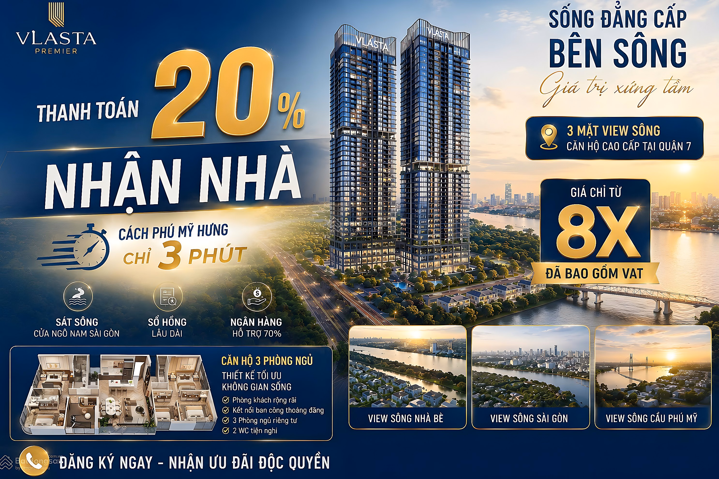 Open for sale phase 1 of Vlasta Premier District 7 | Only 900 million owns a riverside apartment, TT 20% until receiving the house