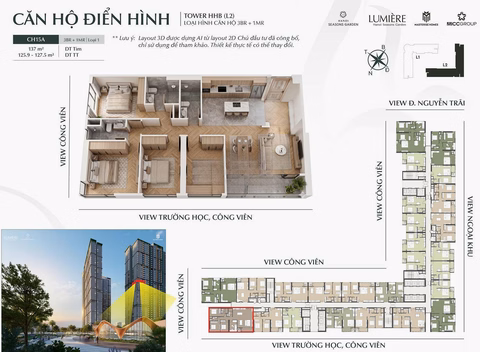 Diplomatic 3 apartments 4 bedrooms 137m² middle floor Southeast price from 18 billion Hanoi Seasons Garden Contact 0911 825 ***