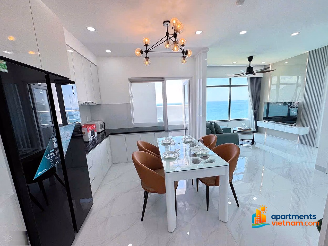 Muong Thanh Vien Trieu apartment for rent 2 bedrooms - 2 bathrooms. Sea corner view. Area 66m2, brand new furniture