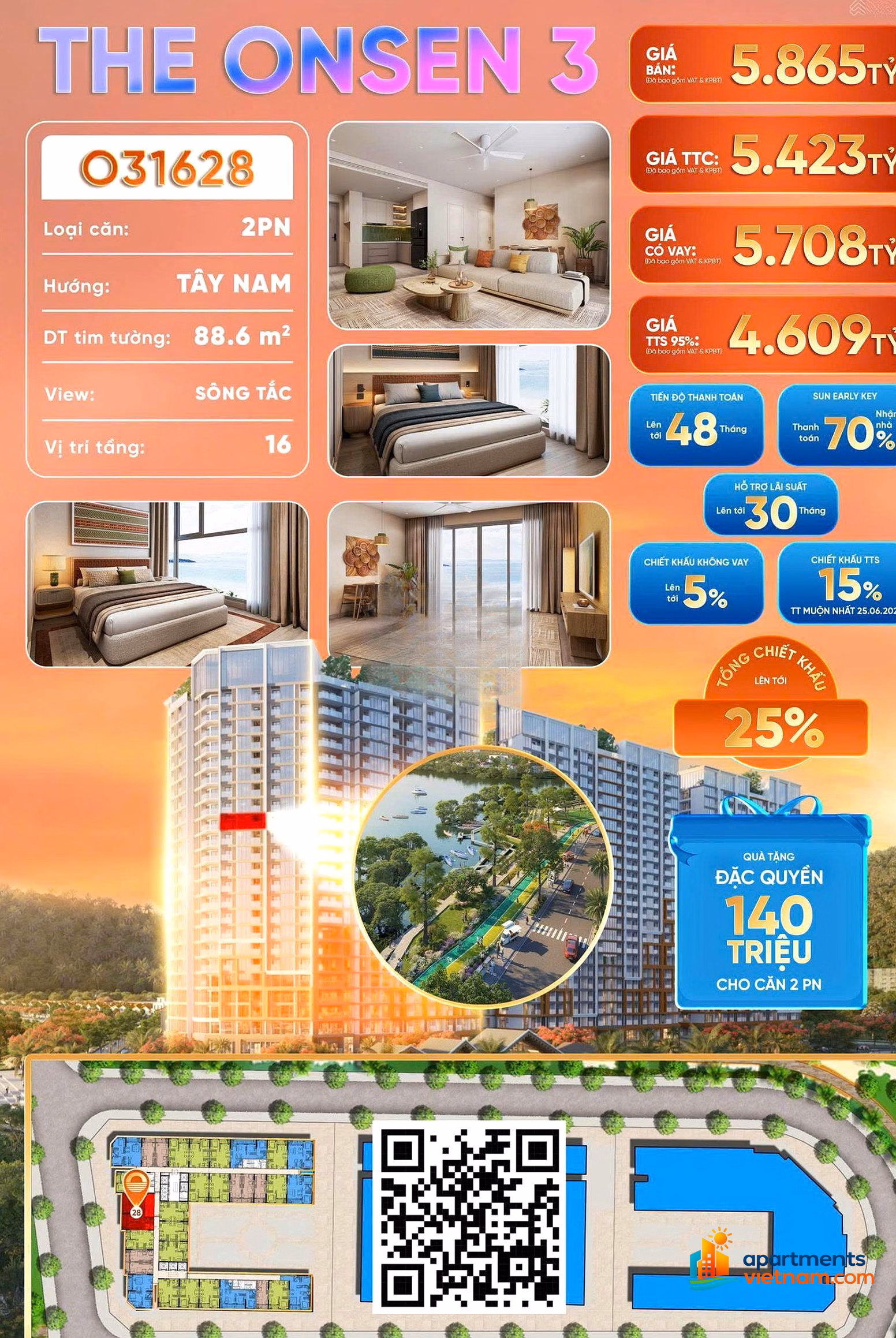 Rare! Beautiful 2-bedroom apartment with Tac river view located in Sun's ecosystem