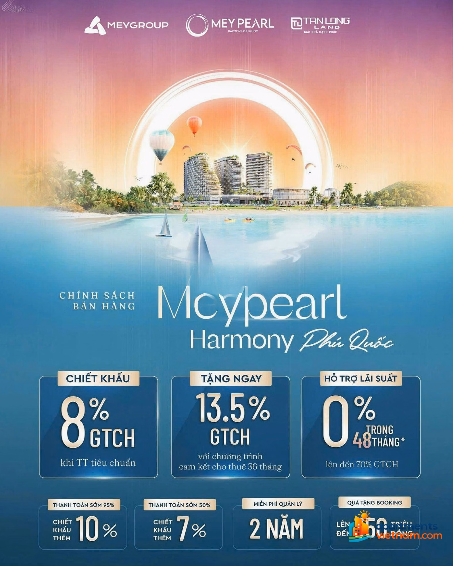 Long-term ownership of Meypearl Phu Quoc, stock up to 32.5%, HTLS 0% up to 48 months. Investment capital is only from 500 million
