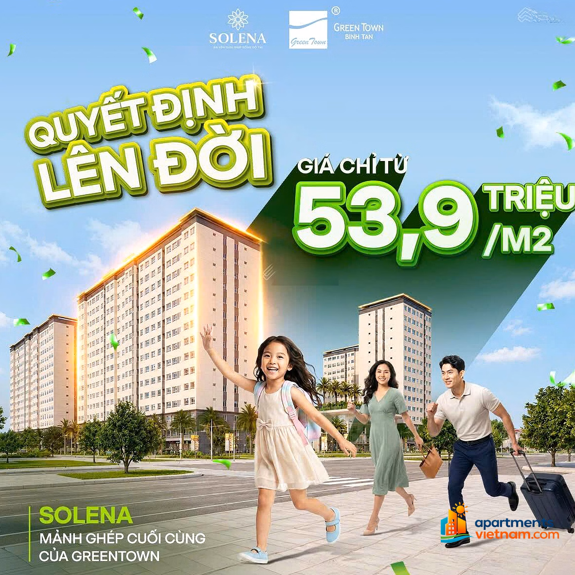 SOLENA BY GREEN TOWN just need to pay in advance 800 million - 900 million to immediately own a 2 bedroom/2 bathroom/68m2 apartment from the new investor.