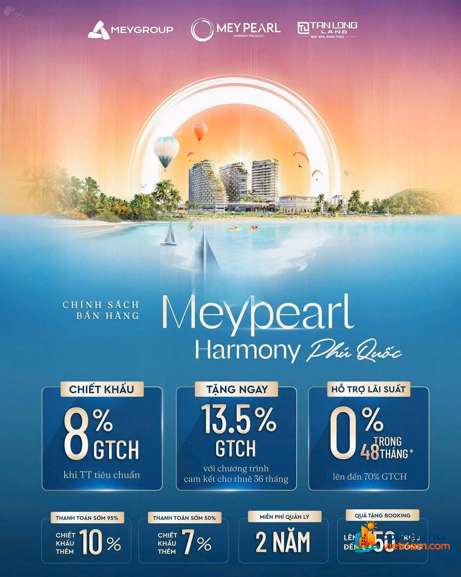Long-term ownership of Meypearl Phu Quoc, investment capital from only 500 million. CK up to 32.5%, interest rate support 0% up to 48 months