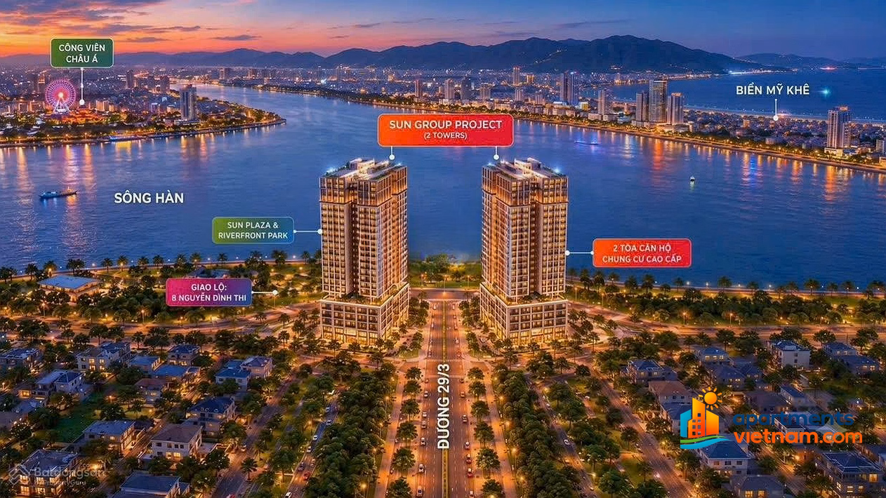Han River front apartment S-Light Tower of Sun Group. Capital 15%, payment spread over 4 years. 0% interest loan