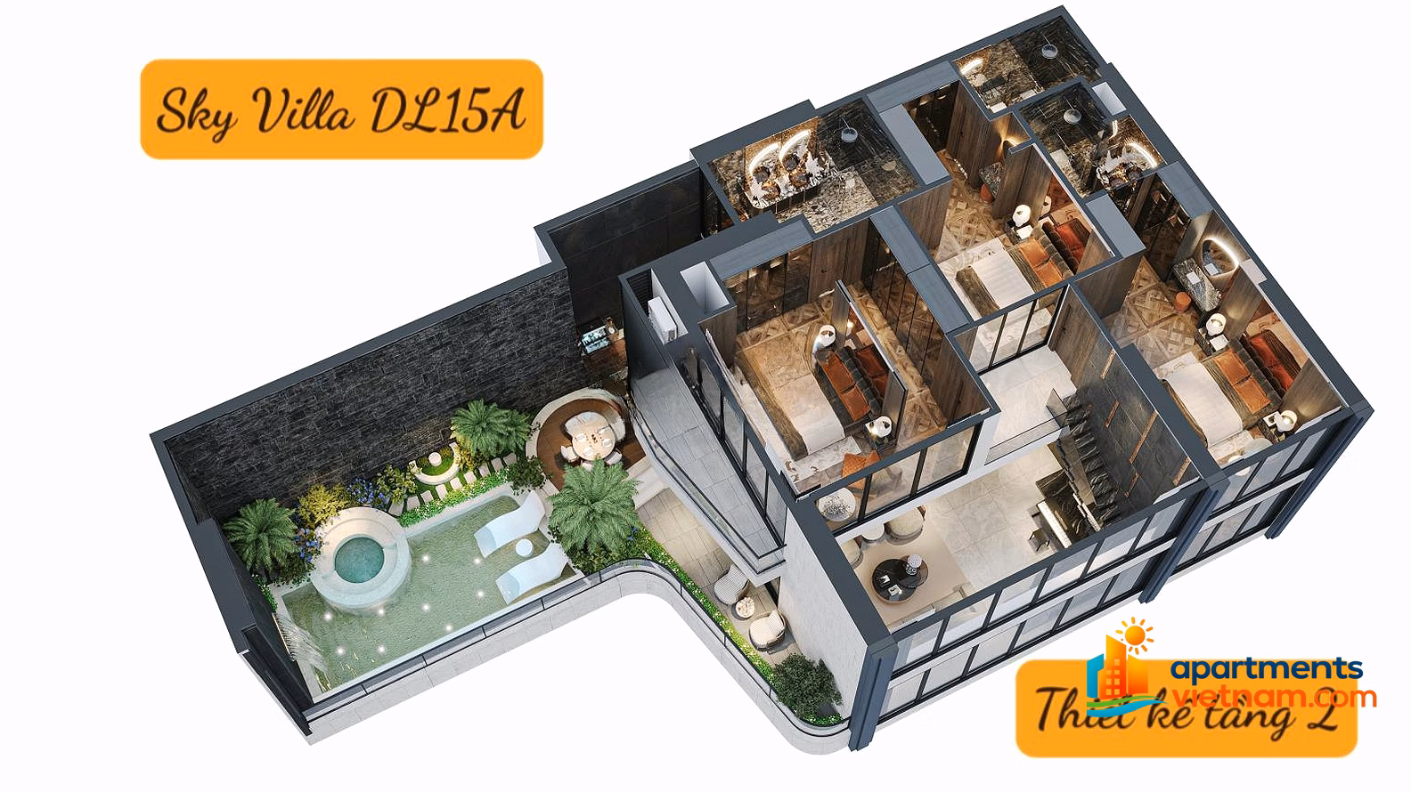 Sky Villa garden, private swimming pool, full view of the Red River 316m2 Noble Tay Ho operated 5* by WorldHotels
