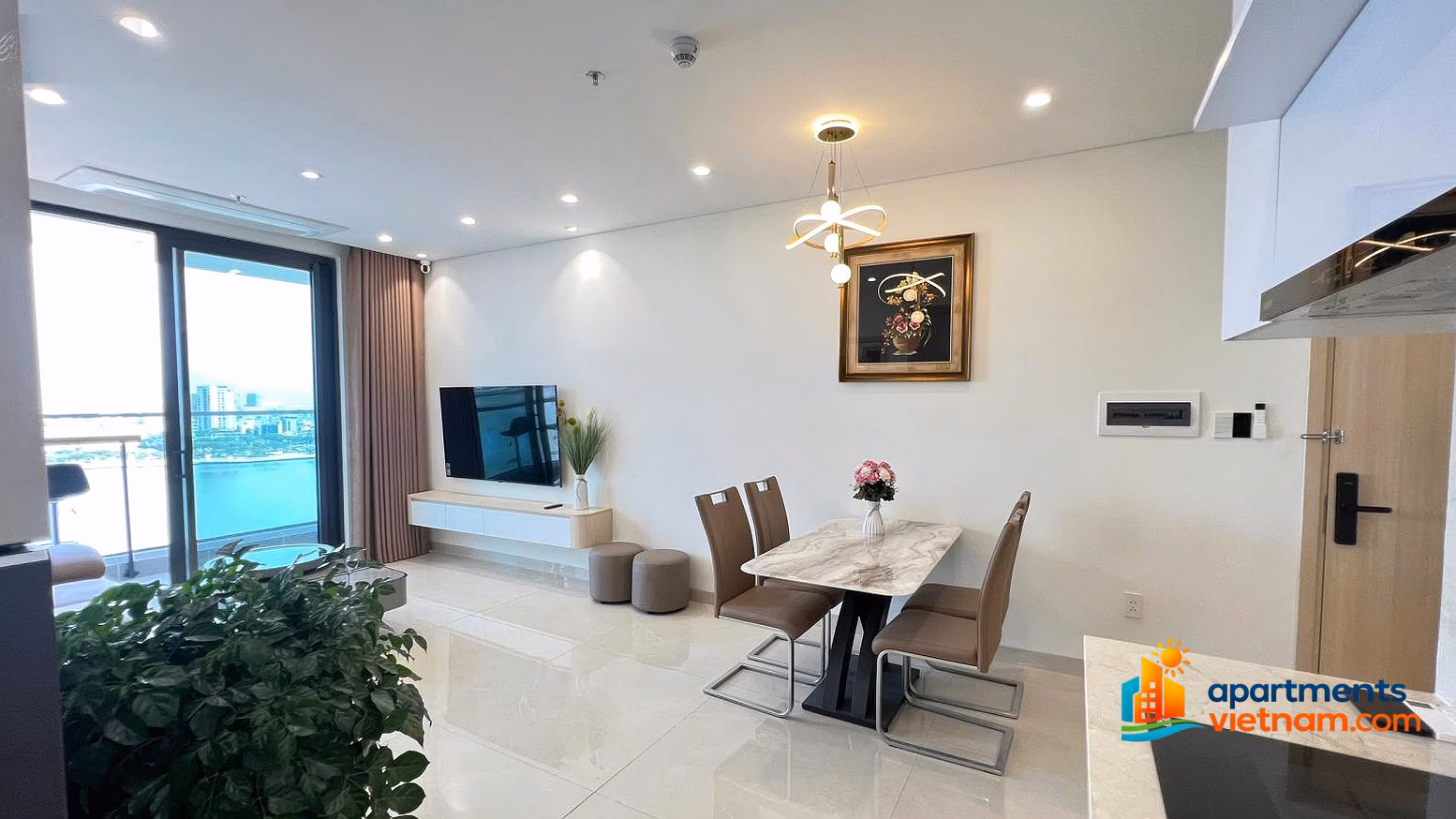 2-bedroom corner apartment for rent with Han River view at Sun Ponte, high-class furniture, just bring your suitcase in