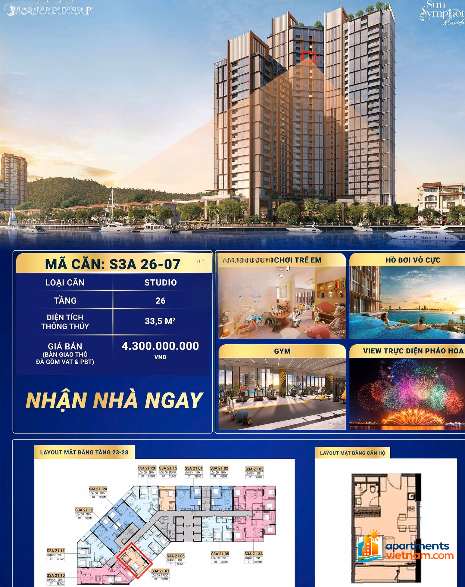 Studio apartment with direct view of fireworks - Han River, best price on the market - immediate delivery