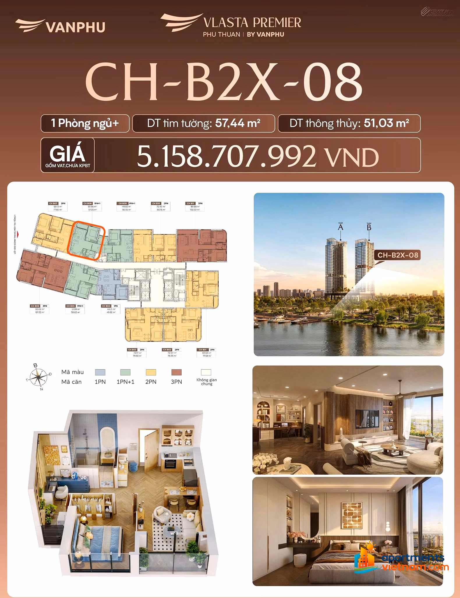 Beautiful multi-storey shopping cart for 1BR-1PN+ apartments, apartment buildings B08-B09-B05 and A05-A06. good price. CK 13%. 1SJC gold thread