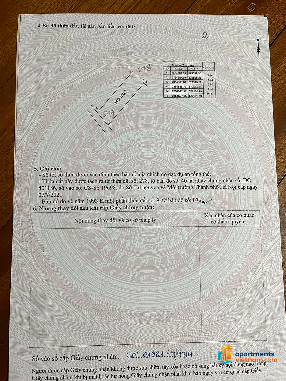 Area: 100m2 front: 5.47 meters, rear 5.47 meters. Received price: 2,370 billion VND / 23 million/m2