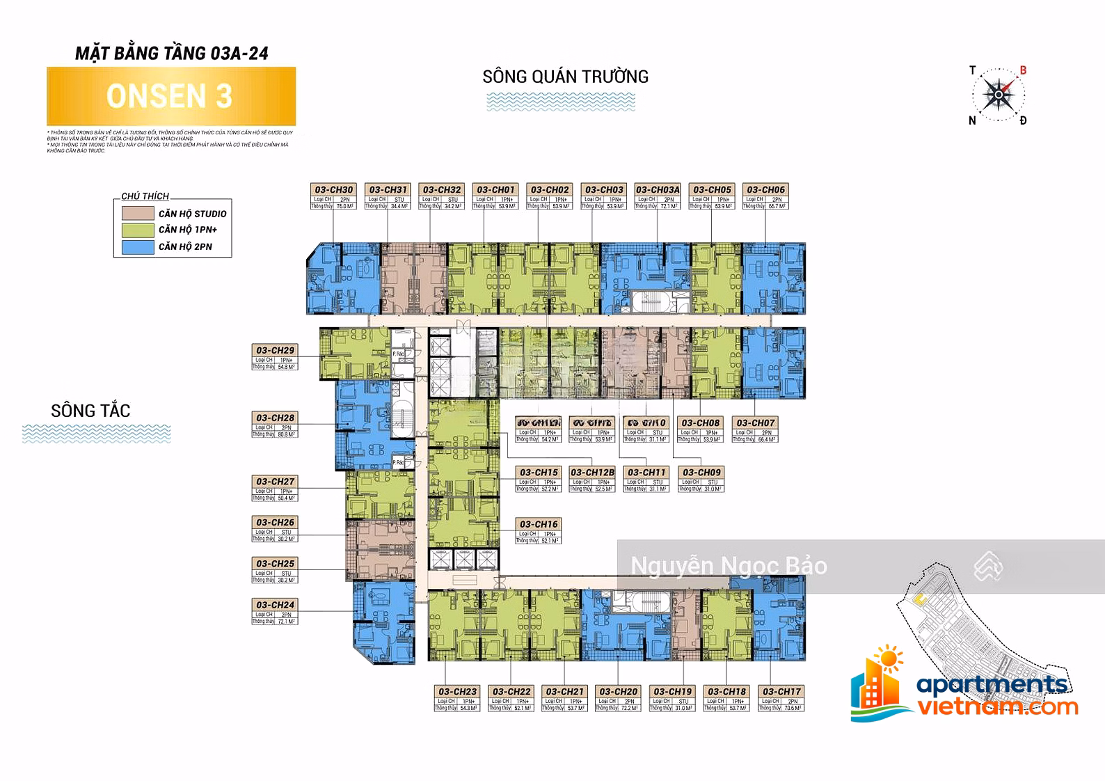 For only 3.2 billion, own a 1-bedroom apartment + Onsen 3 with river view with usable area of ​​54.8m2***