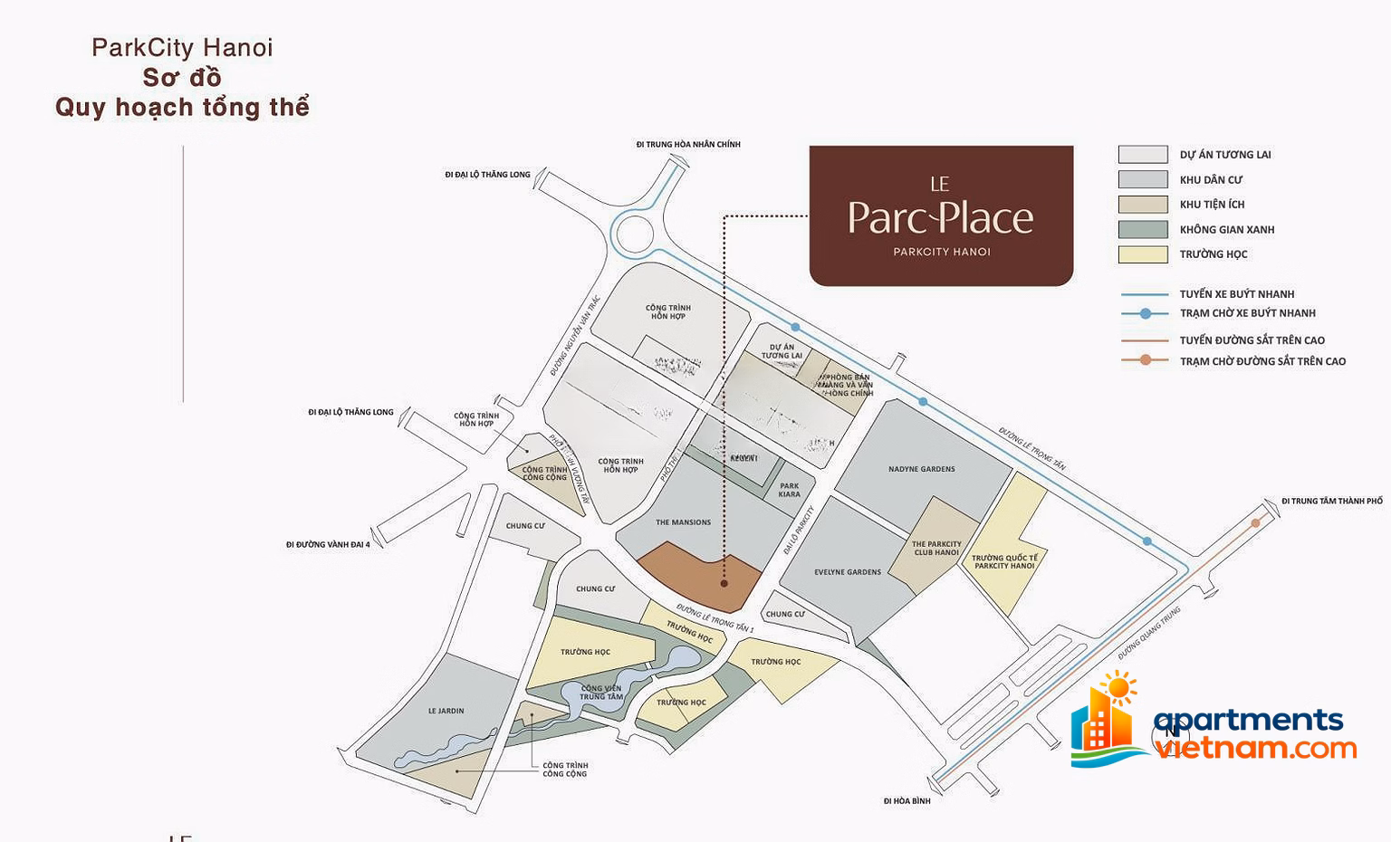 Le Parc Place luxury apartment for sale, Park City urban area, Hanoi. Area 163m2, 4 bedrooms, 2 bathrooms, price 17 billion, fully furnished