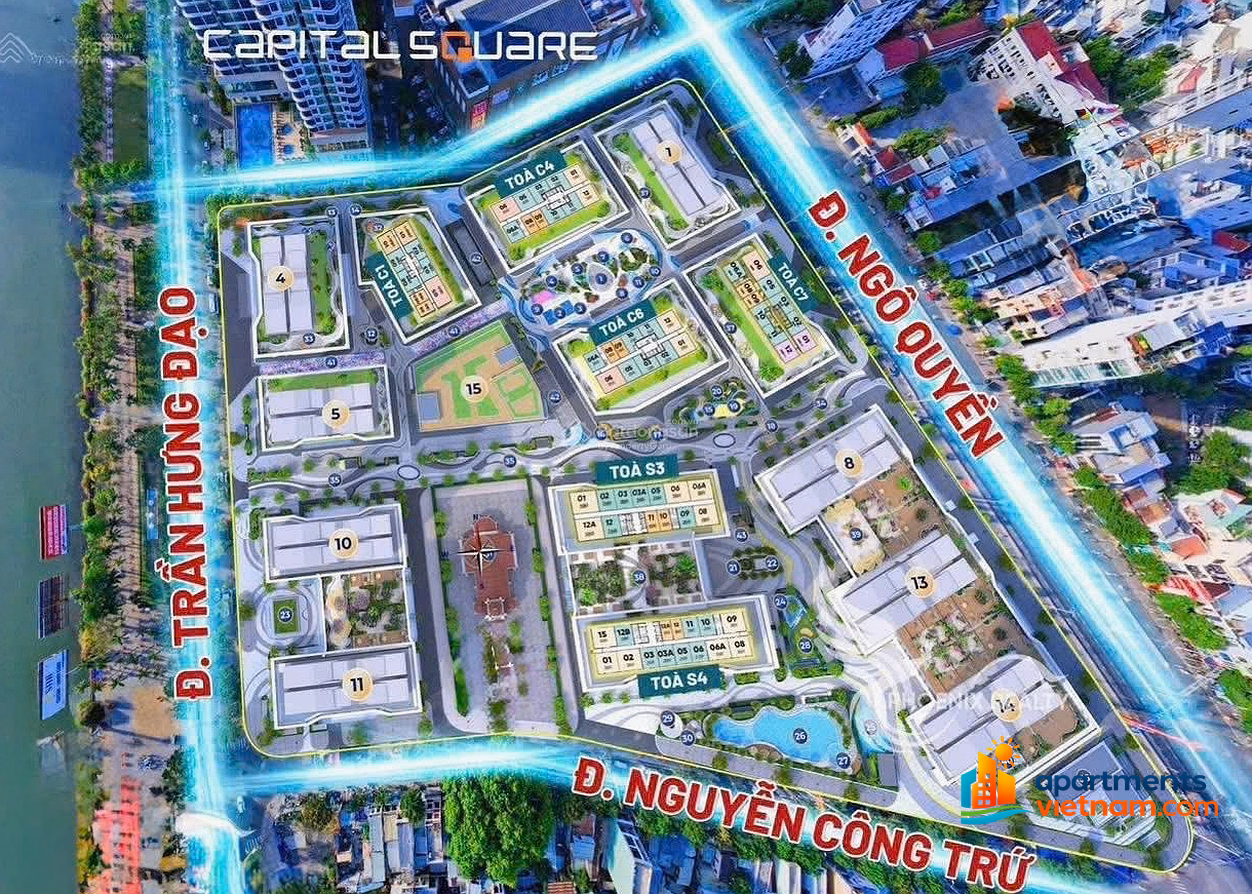 Square view apartment, 1 bedroom, building C7, middle floor 11, axis 08, price 3 billion,947, Capital Square Da Nang