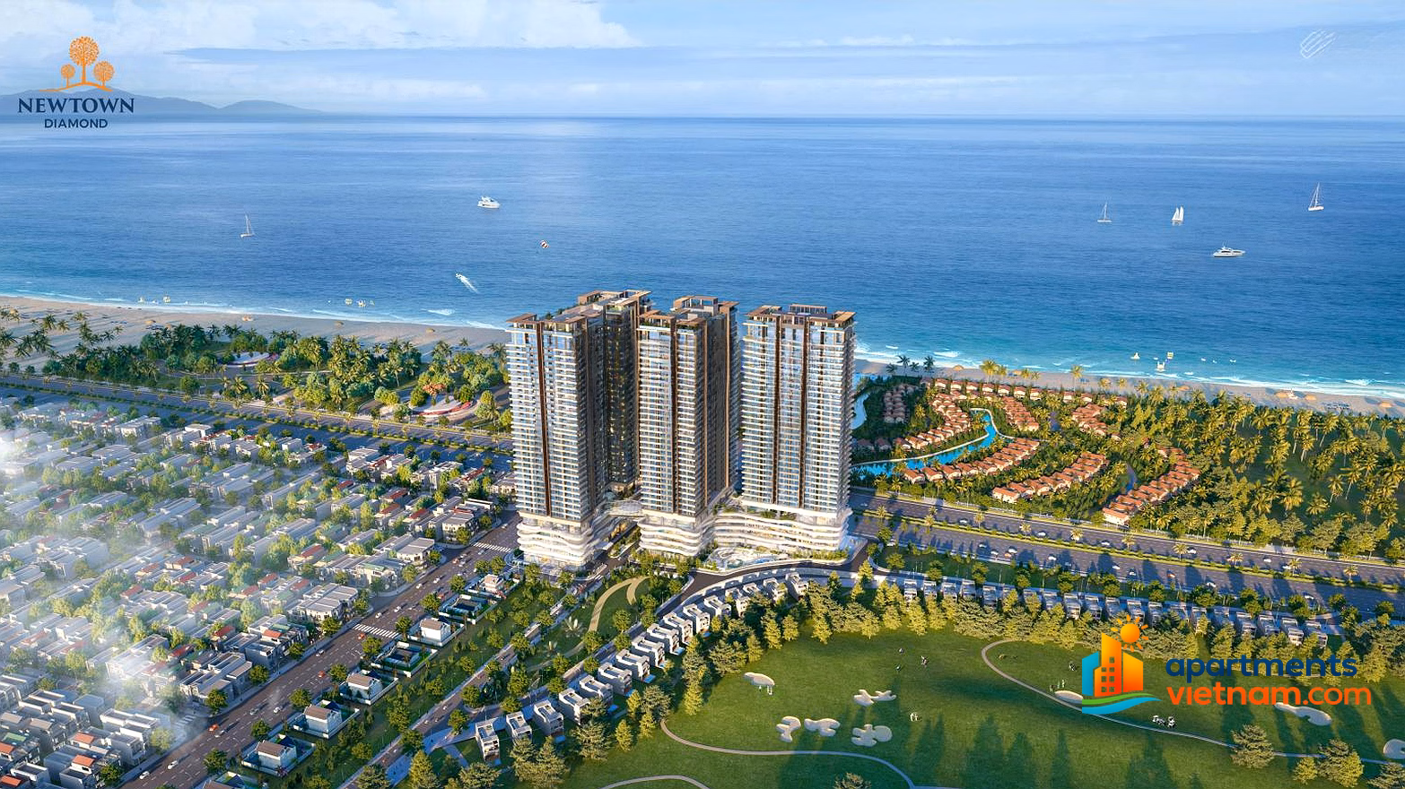 Apartment with direct view of Da Nang beach, Newtown Diamond 5 stars, shopping cart of more than 100 units from investor, handover 2026