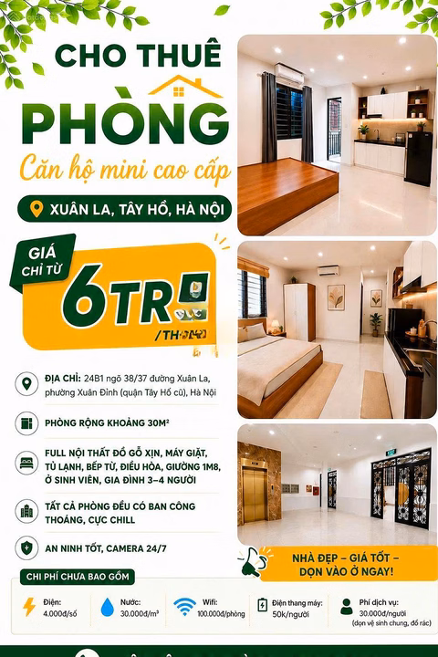 ROOM FOR RENT - LUXURY MINI APARTMENT XUAN LA, TAY HO, HANOI * Address: 24C alley 38/37 street