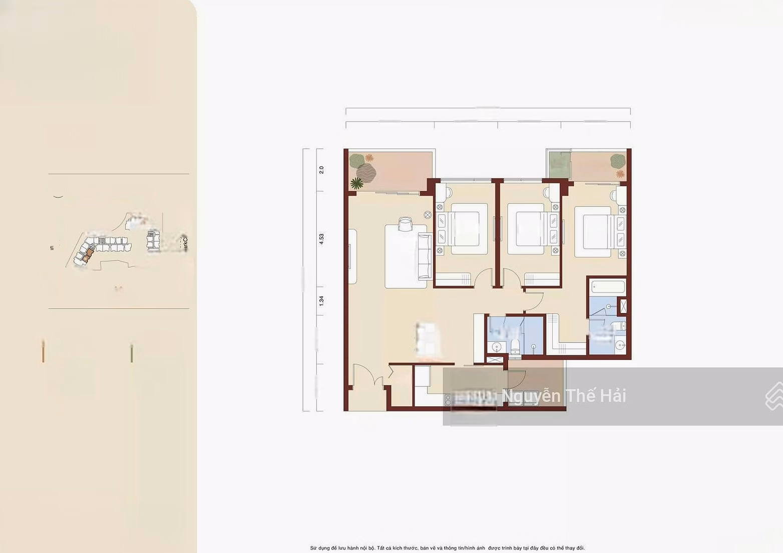 3-bedroom apartment, building A, 136m2, price 14 billion, Southeast balcony, park view, Le Parc Place - ParkCity