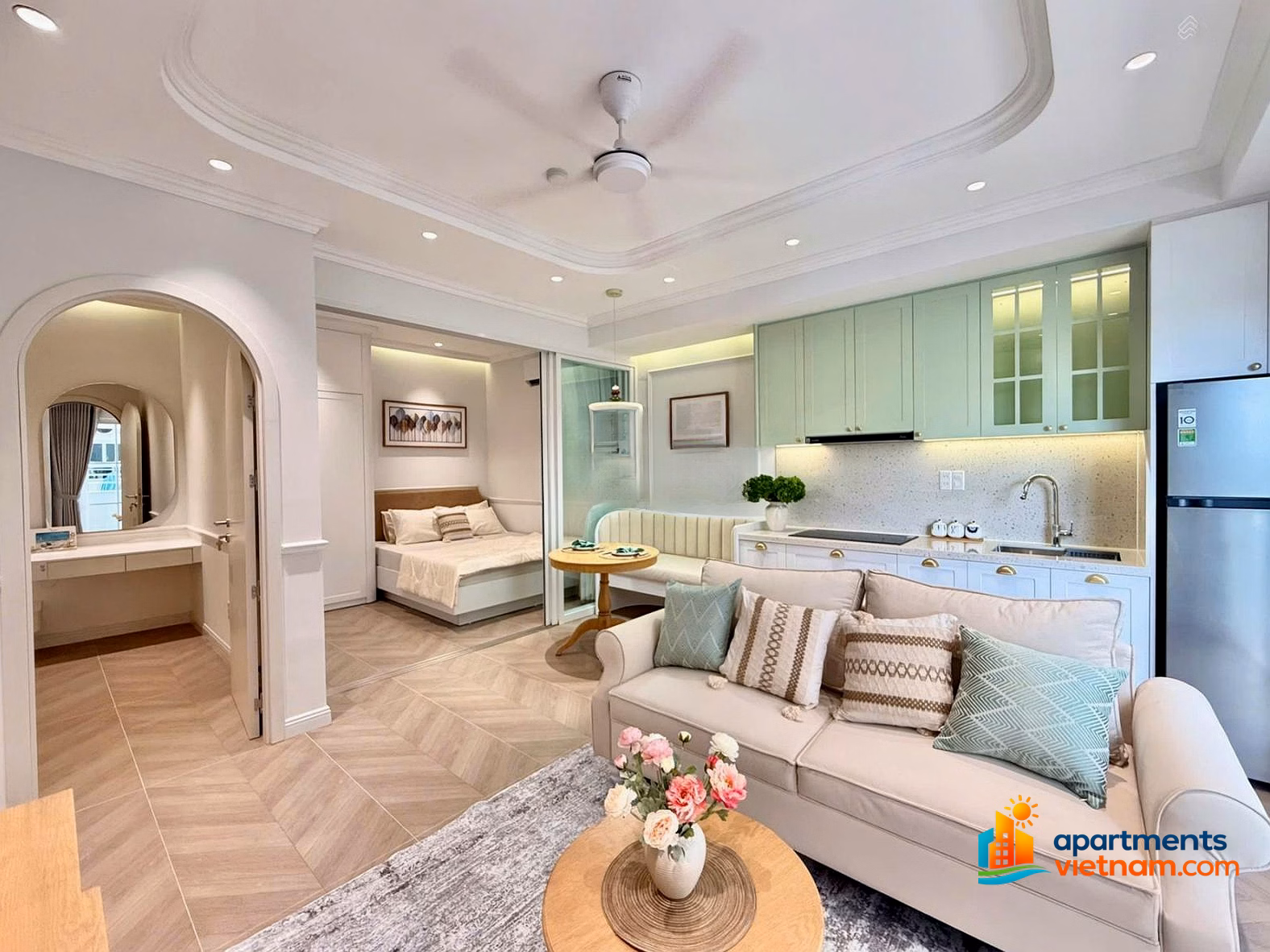 Penthouse Muong Thanh Vien Trieu full luxury interior, modern design only 3.98 billion