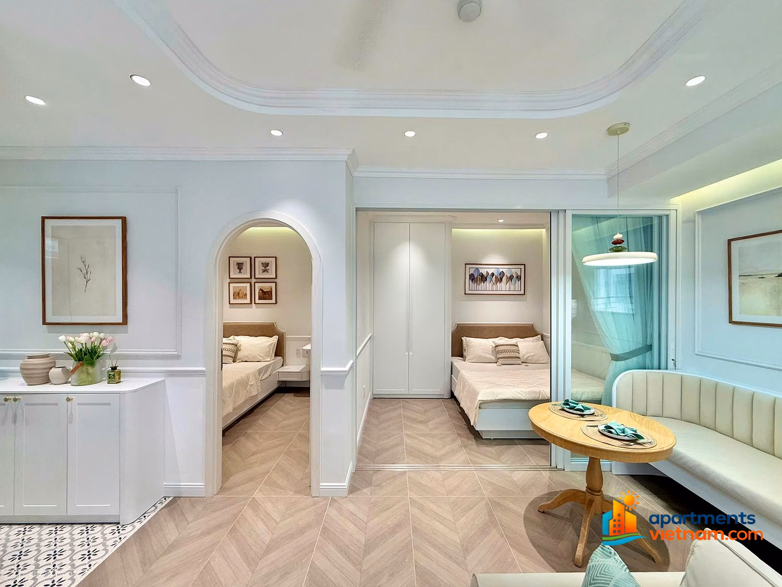 Penthouse Muong Thanh Vien Trieu full luxury interior, modern design only 3.98 billion