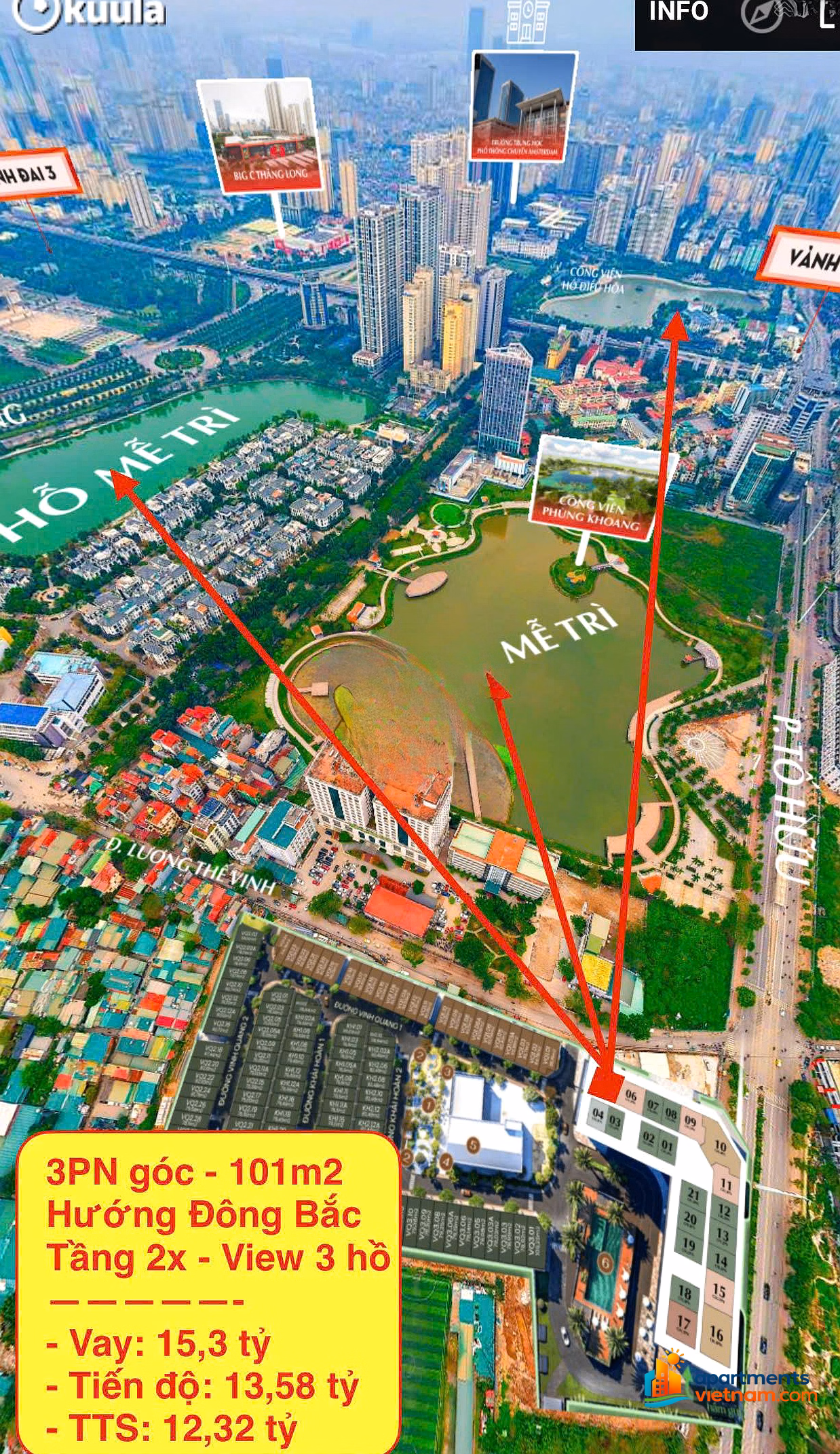 OWNERS NEED TO SELL URGENTLY: 2x05-100m2, 12 billion high floors, lake view project Mipec 54 To Huu, high stock, HTLS 0%, 30T