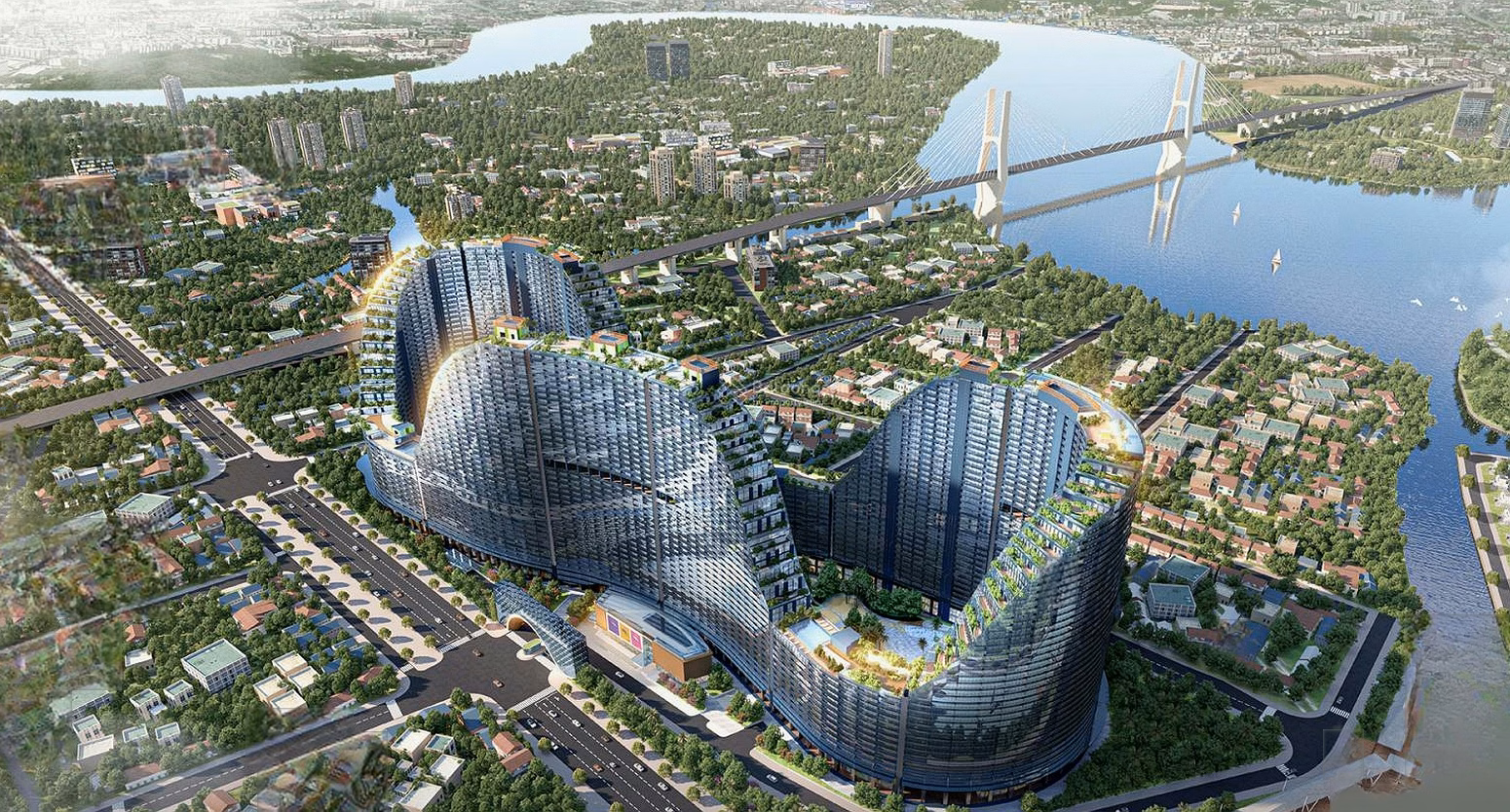 3 bedroom corner apartment with 4 large super vip balconies at Noble Crystal Riverside