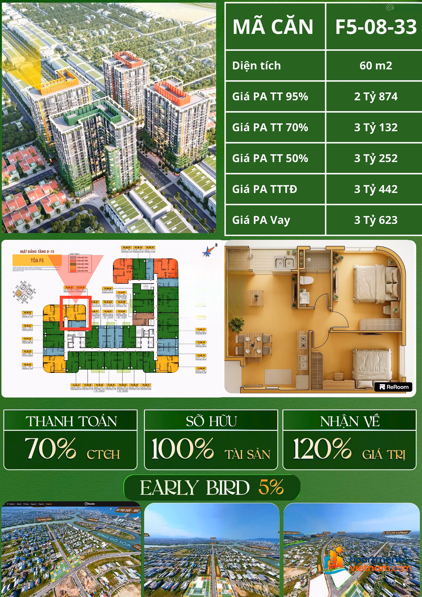 48 million/m2, 2-bedroom corner apartment in sUn Fours Tower project, super cheap project