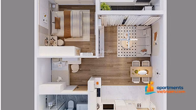 Panoma apartment for rent 1 bedroom+ 48.6m2 20 million/month fully furnished - Southeast direction - High floor