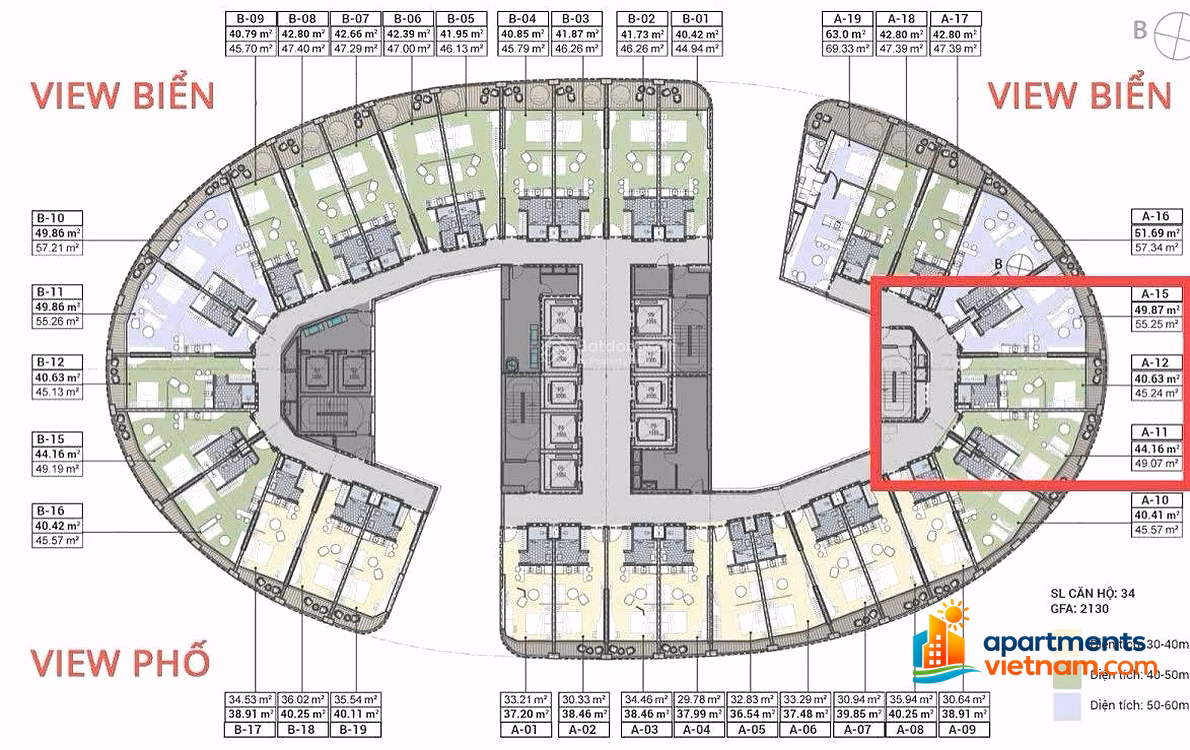 Panorama sea view apartment 2.9 billion: 40.65 m2 - currently has rental cash flow of 16 million/month - close to the beach