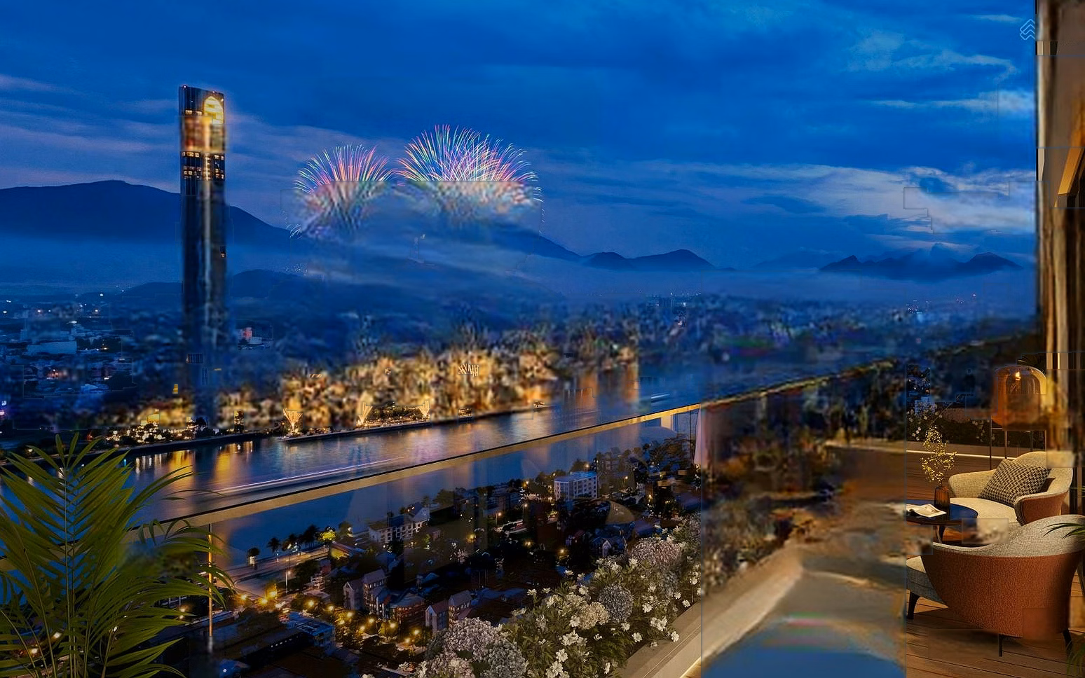 Em Min specializes in the Poet - VIP project, a 2-bedroom apartment with an 8m long balcony facing a 69-storey tower & Diff Fireworks