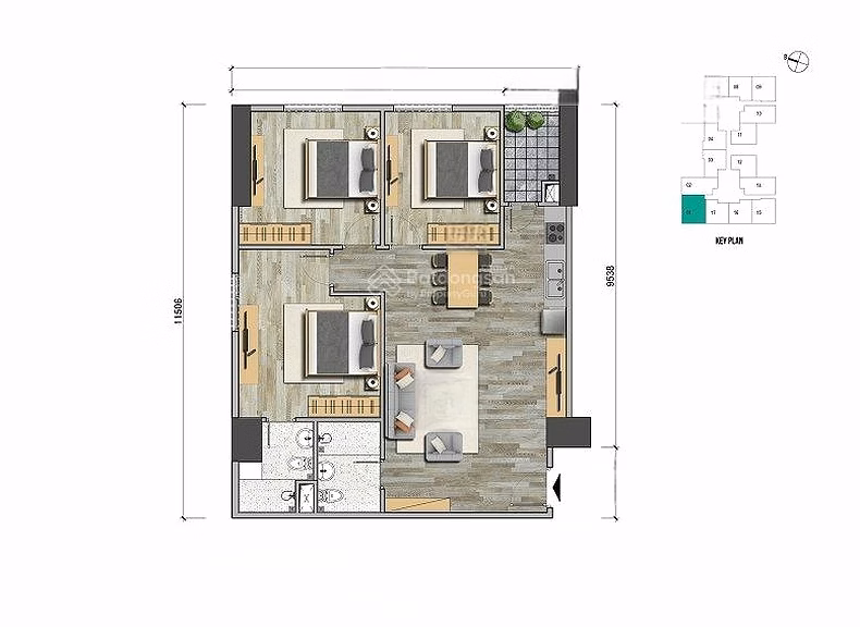 Good price for 3 bedroom corner apartment - 96m2 with view of Tu Lien bridge. Price 5.4 billion including fees, books available