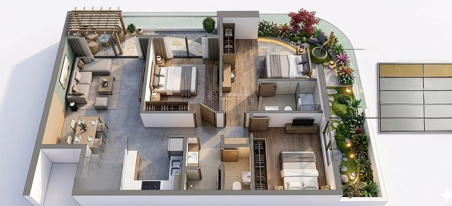 3-bedroom garden apartment F50712-Fours project-D124m2-Price 5.9 billion-Northeast direction-view of fireworks-diplomatic capacity