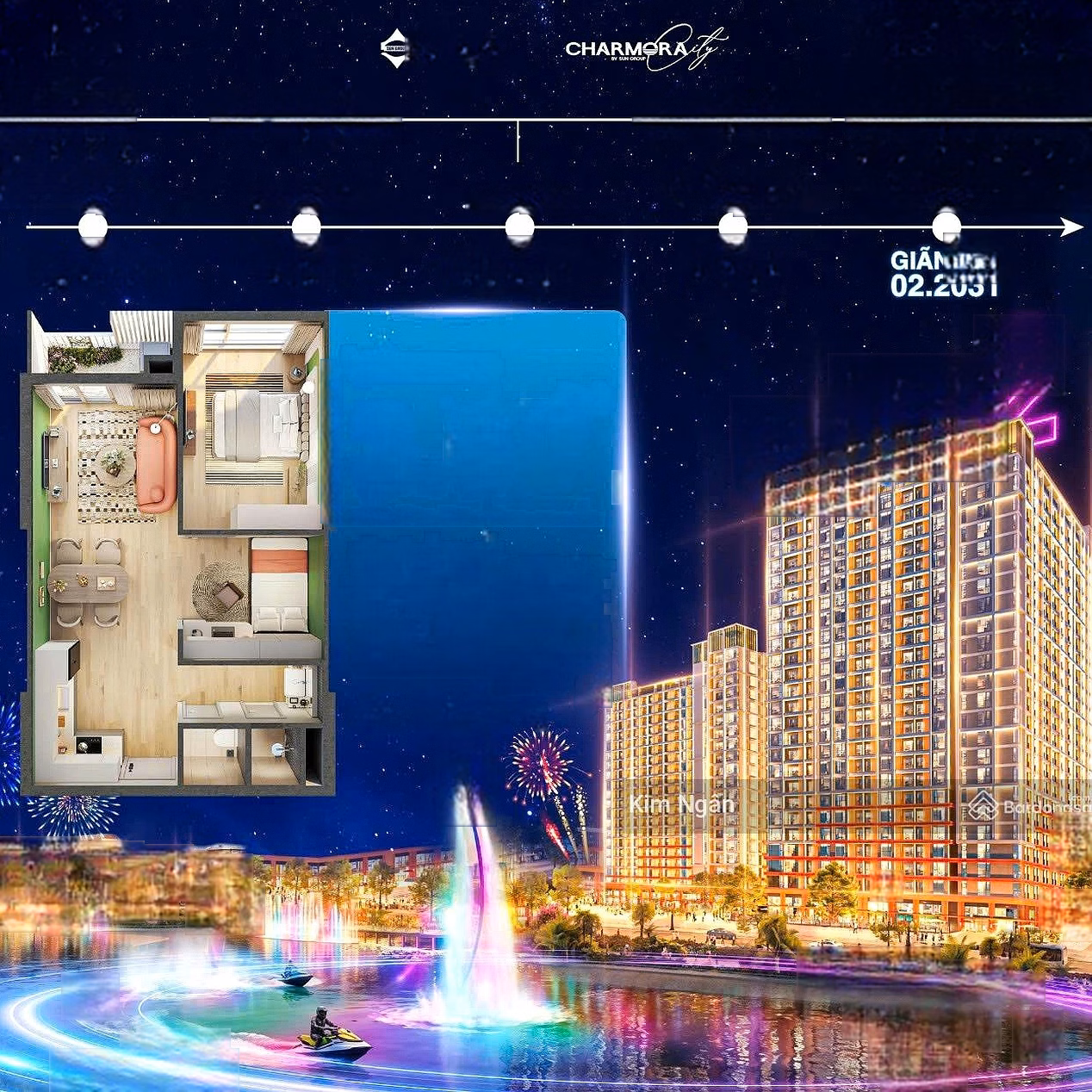 1-bedroom apartment + The Fest 2 Charmora City, direct view of 7.3ha central lake & fireworks | Capital from 930 million