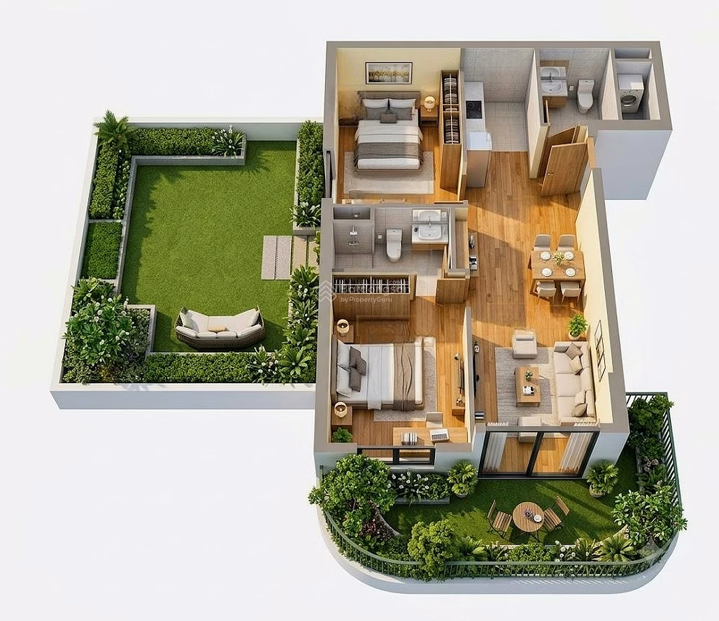 FourS Tower Da Nang 2-bedroom apartment Nearly 120m2 garden 54.6m2 price only 3.9 billion
