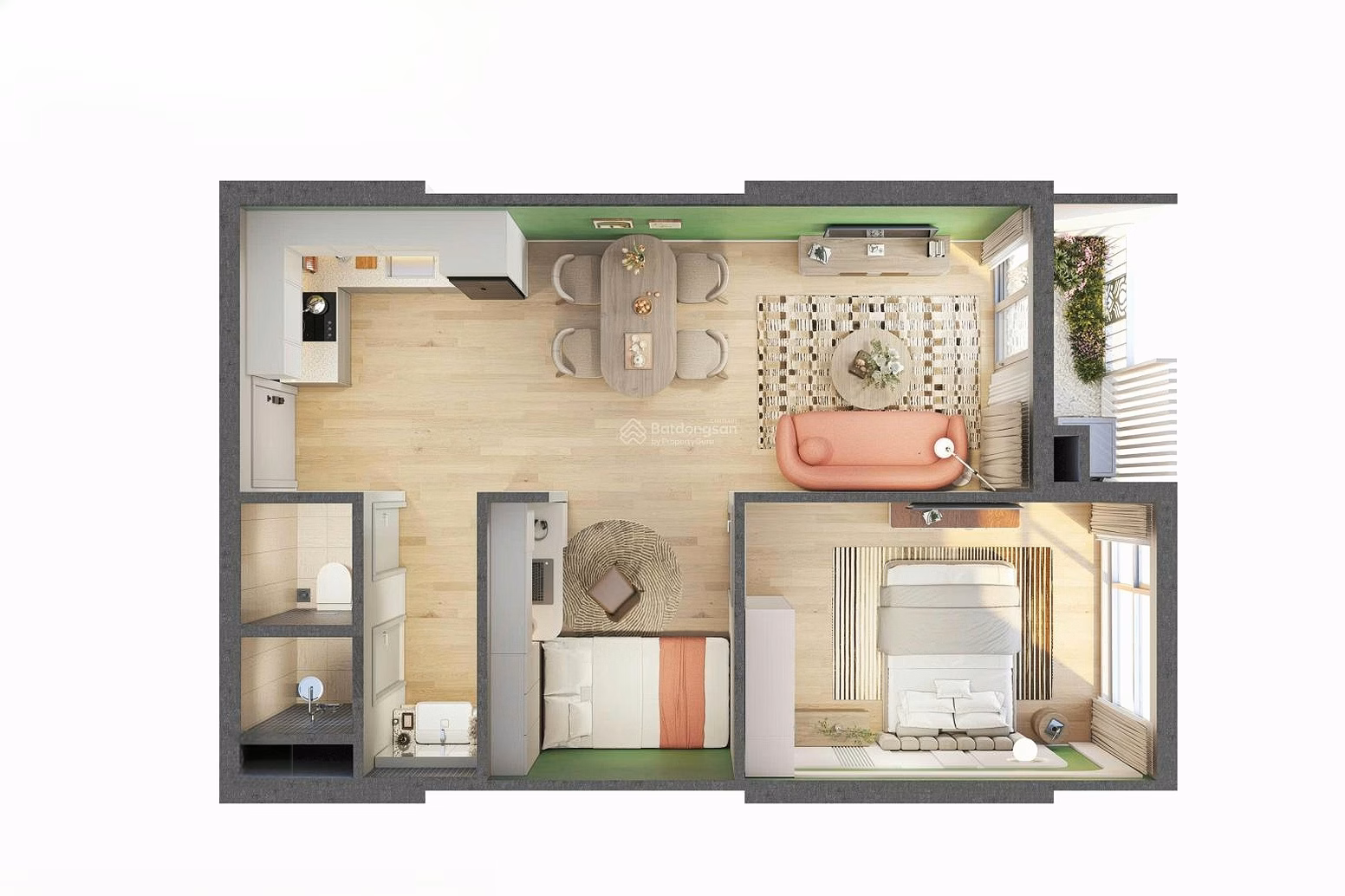 Apartment 49m2, 1 bedroom+, The Fest 2 building, central island of Charmora City Nha Trang project, priced at just over 2.6 billion